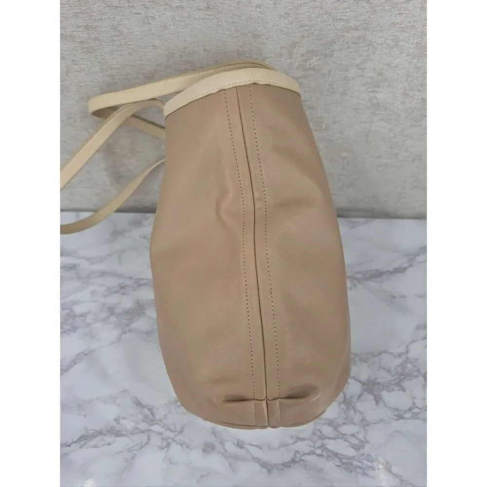 Coach Bea Neutral Two-Tone Ivory & Taupe Leather Top Zip Tote Bag